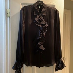 Lauren by Ralph Lauren ruffled black silk blouse. Size med.